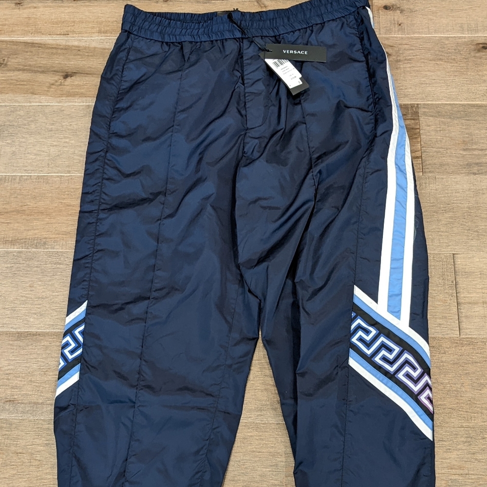 Men's Versace Taffeta Greca Lounge Jogger Pants Navy